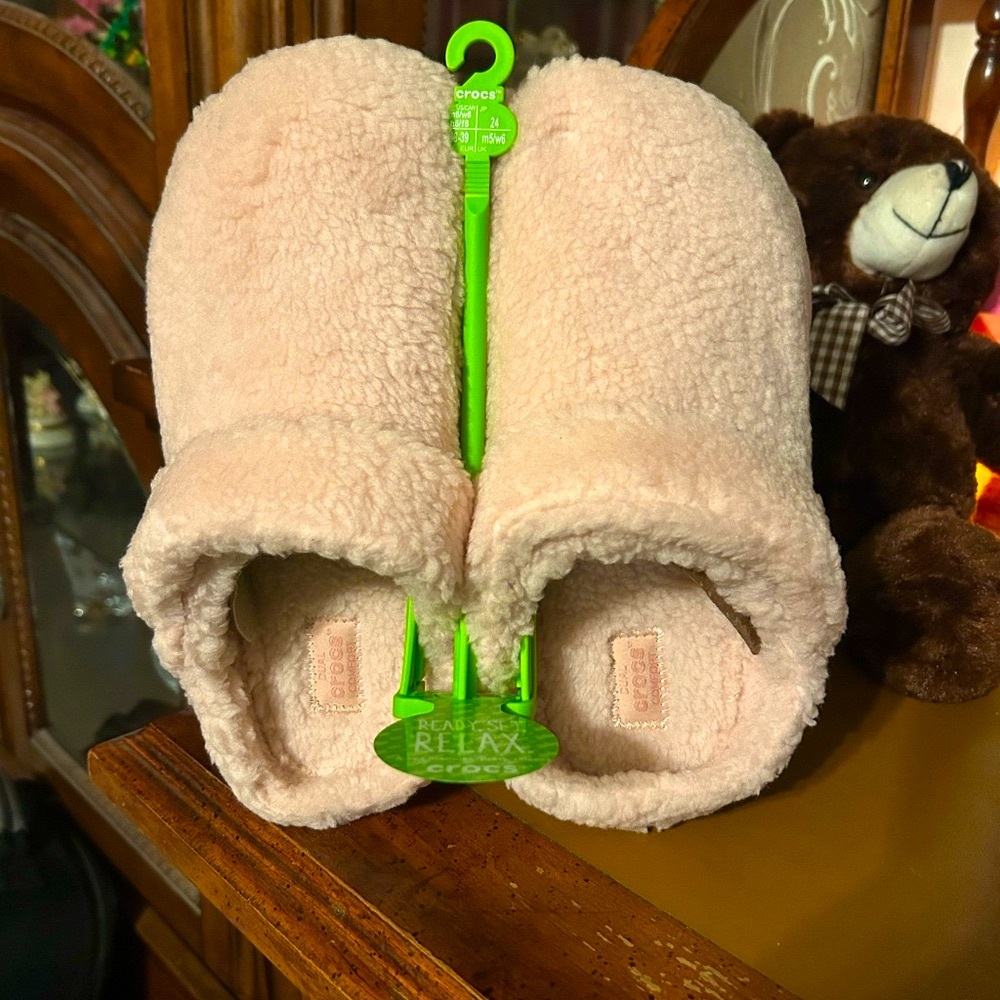 Crocs Cozy Fuzzy Pink Slippers